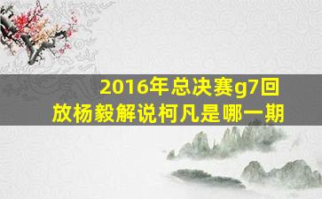 2016年总决赛g7回放杨毅解说柯凡是哪一期