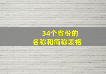 34个省份的名称和简称表格