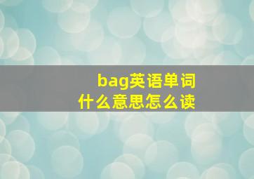 bag英语单词什么意思怎么读