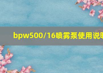 bpw500/16喷雾泵使用说明