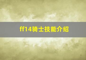 ff14骑士技能介绍