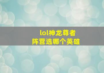 lol神龙尊者阵营选哪个英雄