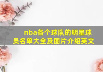 nba各个球队的明星球员名单大全及图片介绍英文