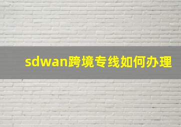 sdwan跨境专线如何办理