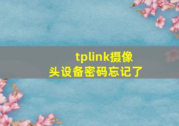 tplink摄像头设备密码忘记了