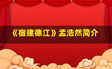 《宿建德江》孟浩然简介