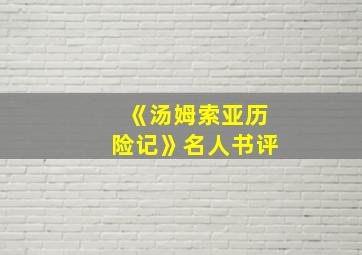 《汤姆索亚历险记》名人书评