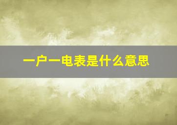 一户一电表是什么意思