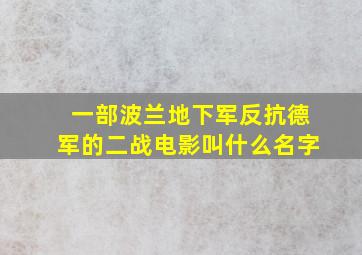 一部波兰地下军反抗德军的二战电影叫什么名字