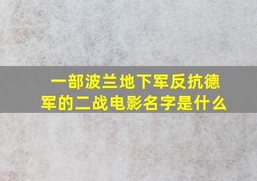 一部波兰地下军反抗德军的二战电影名字是什么