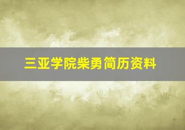 三亚学院柴勇简历资料