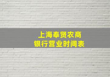 上海奉贤农商银行营业时间表