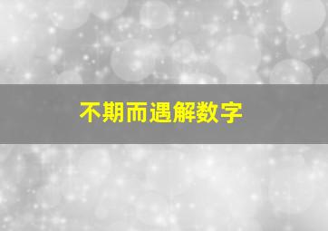 不期而遇解数字