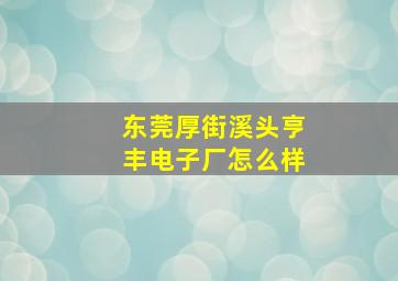 东莞厚街溪头亨丰电子厂怎么样