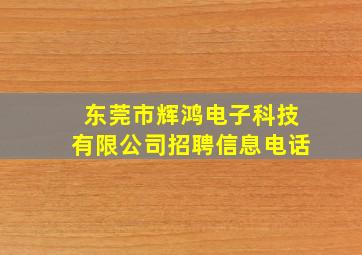 东莞市辉鸿电子科技有限公司招聘信息电话