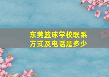 东莞篮球学校联系方式及电话是多少