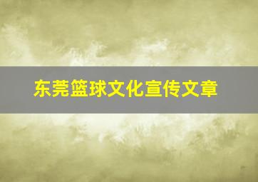 东莞篮球文化宣传文章