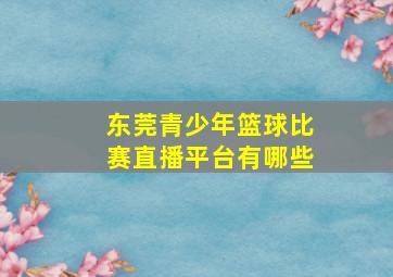 东莞青少年篮球比赛直播平台有哪些