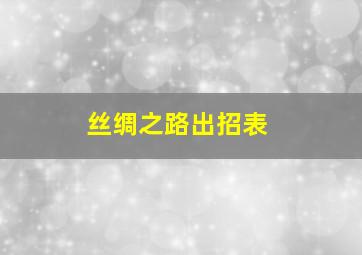 丝绸之路出招表