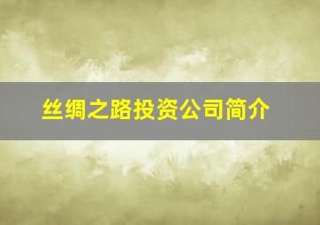 丝绸之路投资公司简介