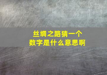 丝绸之路猜一个数字是什么意思啊