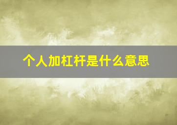 个人加杠杆是什么意思