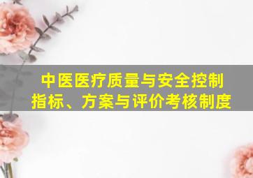 中医医疗质量与安全控制指标、方案与评价考核制度