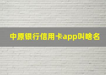 中原银行信用卡app叫啥名