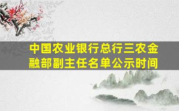 中国农业银行总行三农金融部副主任名单公示时间