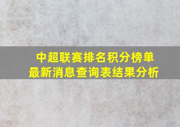 中超联赛排名积分榜单最新消息查询表结果分析