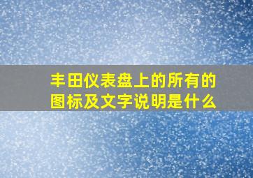 丰田仪表盘上的所有的图标及文字说明是什么