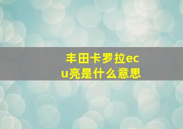 丰田卡罗拉ecu亮是什么意思