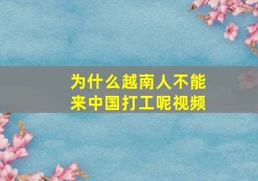 为什么越南人不能来中国打工呢视频