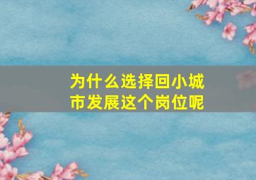 为什么选择回小城市发展这个岗位呢