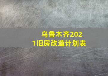 乌鲁木齐2021旧房改造计划表