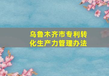 乌鲁木齐市专利转化生产力管理办法