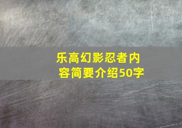 乐高幻影忍者内容简要介绍50字