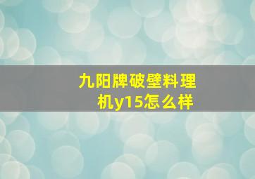 九阳牌破壁料理机y15怎么样