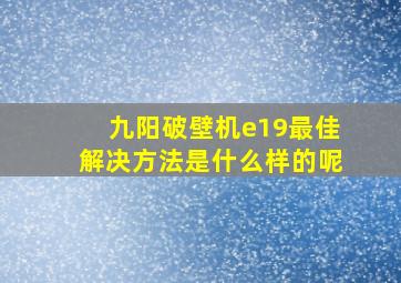 九阳破壁机e19最佳解决方法是什么样的呢