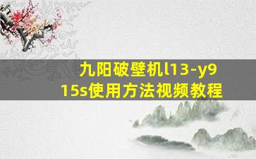 九阳破壁机l13-y915s使用方法视频教程