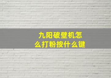 九阳破壁机怎么打粉按什么键