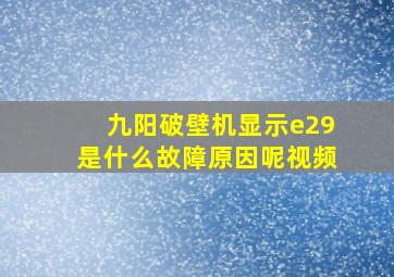 九阳破壁机显示e29是什么故障原因呢视频