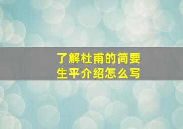 了解杜甫的简要生平介绍怎么写