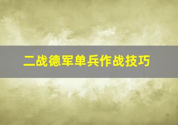 二战德军单兵作战技巧