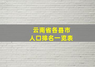 云南省各县市人口排名一览表