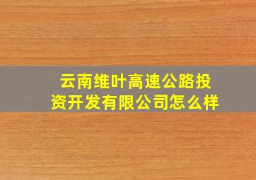 云南维叶高速公路投资开发有限公司怎么样