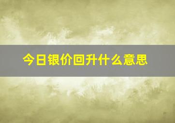 今日银价回升什么意思