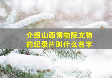 介绍山西博物院文物的纪录片叫什么名字