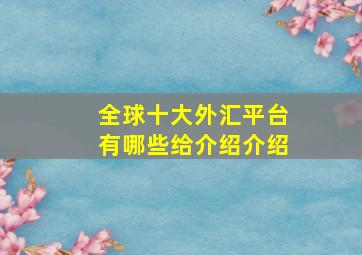 全球十大外汇平台有哪些给介绍介绍