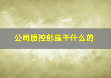 公司质控部是干什么的